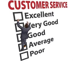 Customer service - man trying to climb to "Excellent"