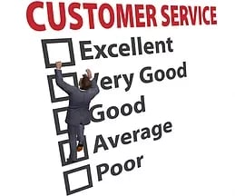 Customer service - man trying to climb to "Excellent"